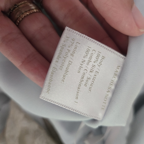 Marchesa Notte Silk Blue Embellished Embroidered Mesh Sheer Panel Detail Gown - Picture 14 of 15